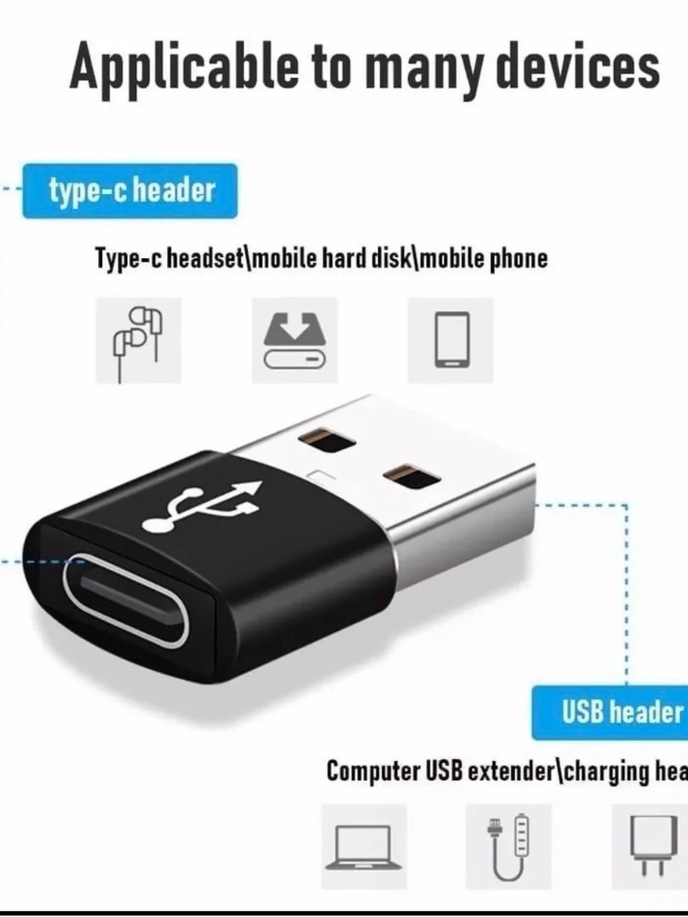 USB-A to USB-C Adapter - Black (3 Pack)